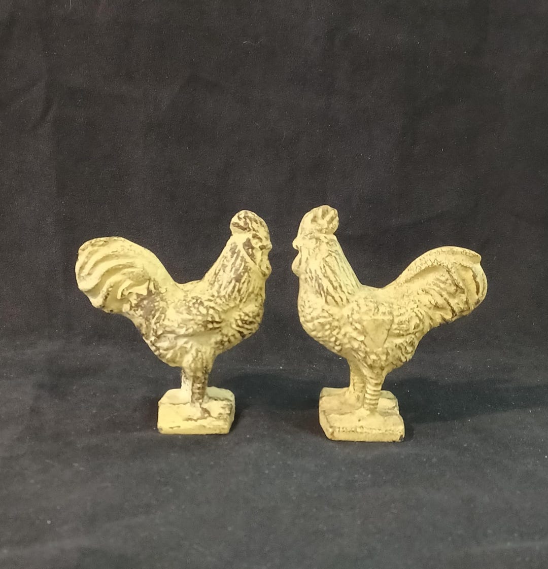 Paperweight Rustic 8.5 Cm Two Cast Iron Rooster Figurines Paperweight Rustic Kitchen Decor ...