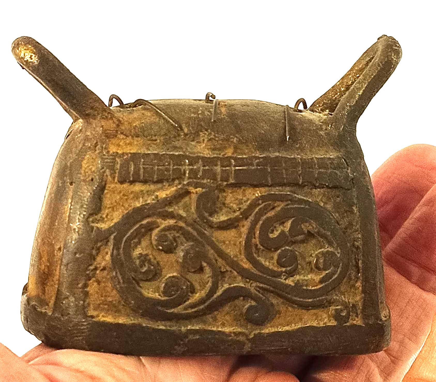 Antique Burmese Bronze Buffalo Bell Hka-lauk, Trapezoid Cow Bell