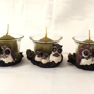 3 bougeoirs pour bougie chauffe-plat avec hiboux. Non utilisé.