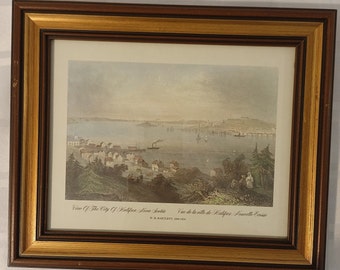 Antique WH Bartlett Wood Framed Print | View of Halifax Nova Scotia Canada Hand-colored lithograph