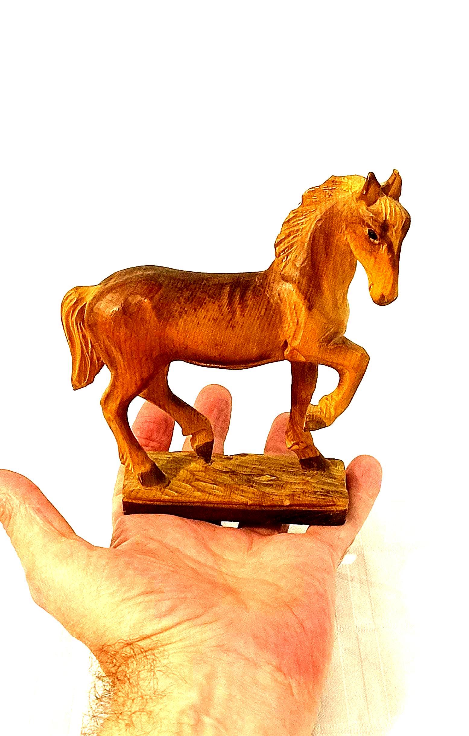 16cm 木製馬彫刻 JOBIN Brienz スイス製 天然木彫刻 木製馬の置物 動物