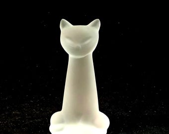 Figura vintage de gato de cristal de plomo esmerilado al 24% de Kristaluxus México, 9,5 cm (3,75 pulgadas)