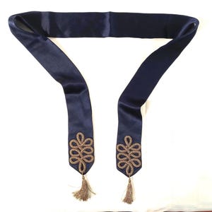 67 cm Women's Vintage Dark Blue Silver Soutache Belt. Rare. Collectible.
