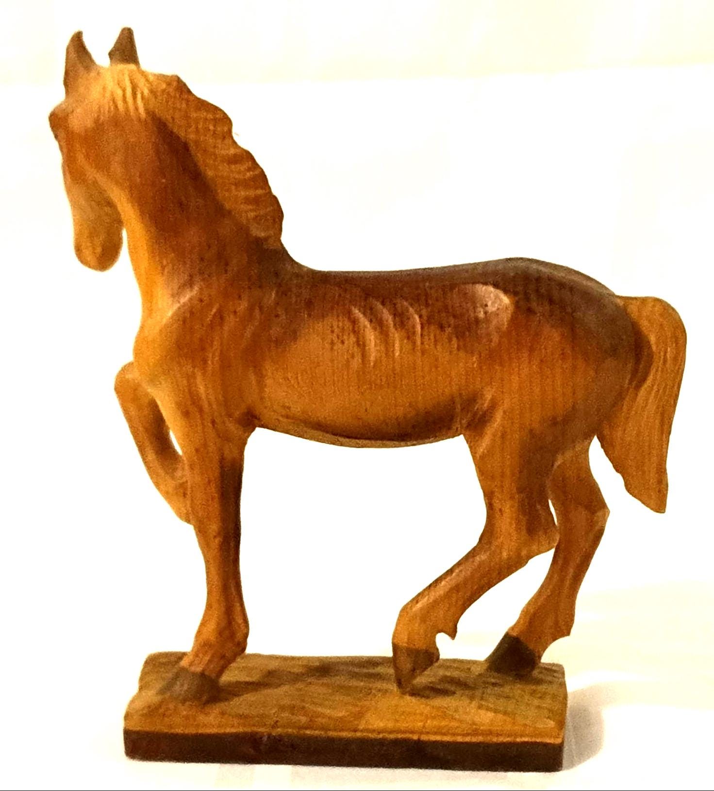 16cm 木製馬彫刻 JOBIN Brienz スイス製 天然木彫刻 木製馬の置物 動物