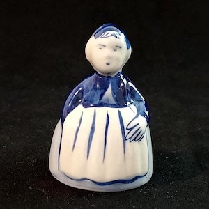 6 cm Delft Blue Bell - Hand Painted - Dutch Victorian Lady Porcelain Figurine with Hand Painted Bell Shape.