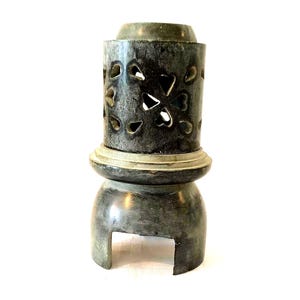 17 cm Green Soapstone Tea Lamp Incense Burner Carved Stone Lamp. Rare. Collectible.