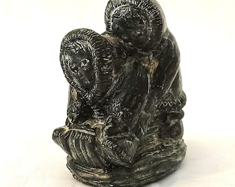 Wolf Original Canada Soapstone Sculpture Inuit Style Mother & Child 3.5"/9cm