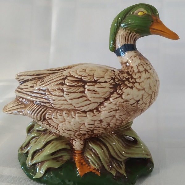 10.5 cm Ceramic Mallard Duck Figurine, Hand Painted and Signed