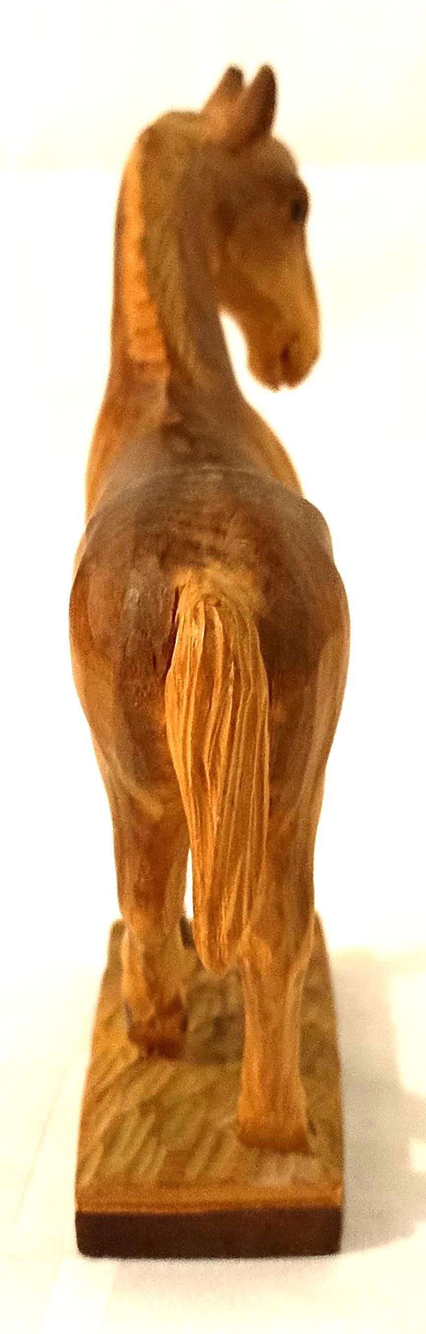 16cm 木製馬彫刻 JOBIN Brienz スイス製 天然木彫刻 木製馬の置物 動物