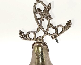 Vintage Silver Tone Hand Bell Ornate Leaf Handle Art Nouveau 4.1in/10.5cm