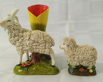 14.5 cm Sheep and Lamb, Nichols Ceramic, Two Rare Staffordshire Style