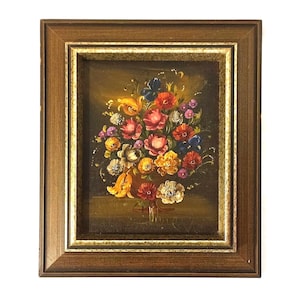 37x32 cm Flowers on the Table - Still Life Oil Painting, Signed Painting in Wooden Frame, Oil on Canvas. Floral Wall Decor. Collectible.