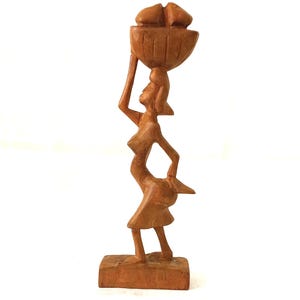 26.5 cm Haitian or African Carved Wooden Figurine signed by F.Merise.