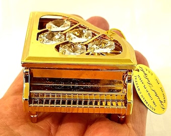 24金メッキのグランドベビーピアノ（ヴィンテージマスコット社製、オーストリアクリスタル製）。オリジナルボックス入り。良好な状態。コレクターズアイテム。