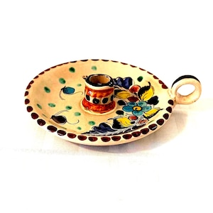 16.5 cm Mexican Red Clay Pottery Tonalá Taper Pilar Pilar Shaped Candle Holder with Finger Loop.