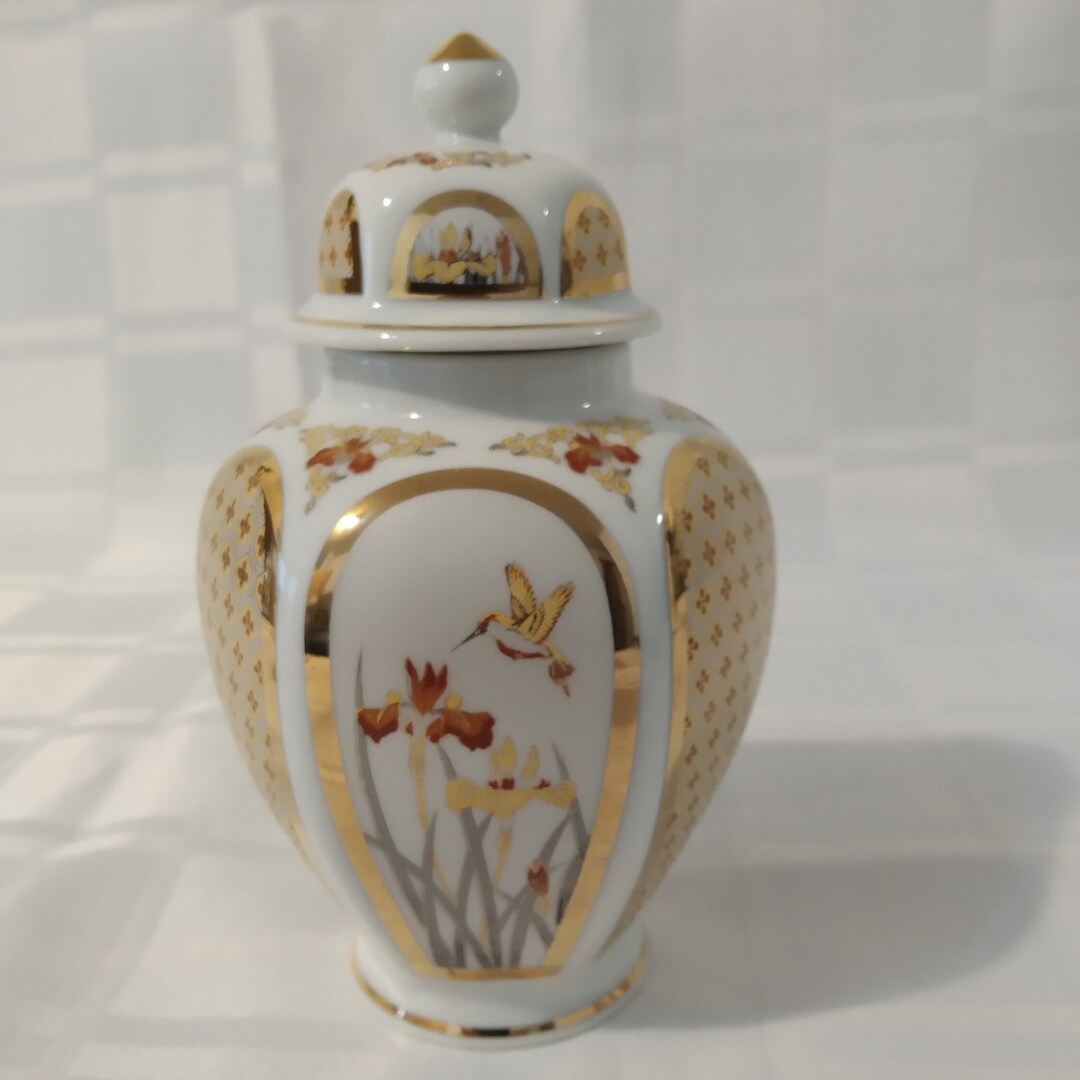 Artmark Japan Iris Hummingbird Ginger Jar Golden Chokin Art Etsy