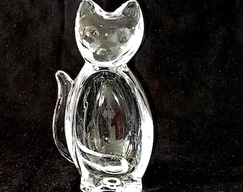 Art Vannes France Crystal Cat Dish, Vintage French Art Glass Kitty Trinket Bowl, Cat Shaped Vide Poche, Mid Century Crystal Figurine