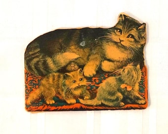 14 cm German Antique Mini Picture Book about Cats and Kittens 1920&#39;s. Rare. Collectible.