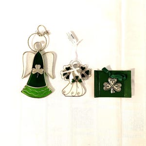 Irish Good Luck Charms Irish Angel Suncatcher Metal and Glass Green Window Hanging Christmas Ornaments