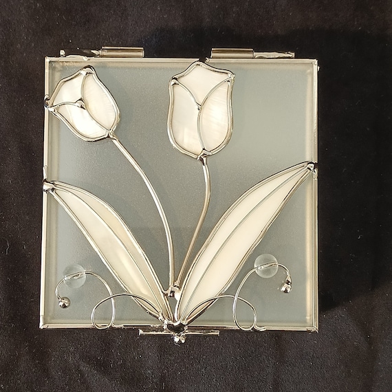 Square Jewelry Box made of Frosted Glass, Pearl T… - image 7
