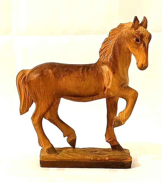イギリス製 木馬 16cm 木製馬彫刻 JOBIN Brienz スイス製 天然木彫刻 木製馬の置物 動物