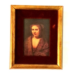 19/15,5 cm. Retrato de Hendrickje Stoffels, Rembrandt van Rijn, ca. 1654, Louvre, París. Copia Vintage en Marco y Terciopelo.