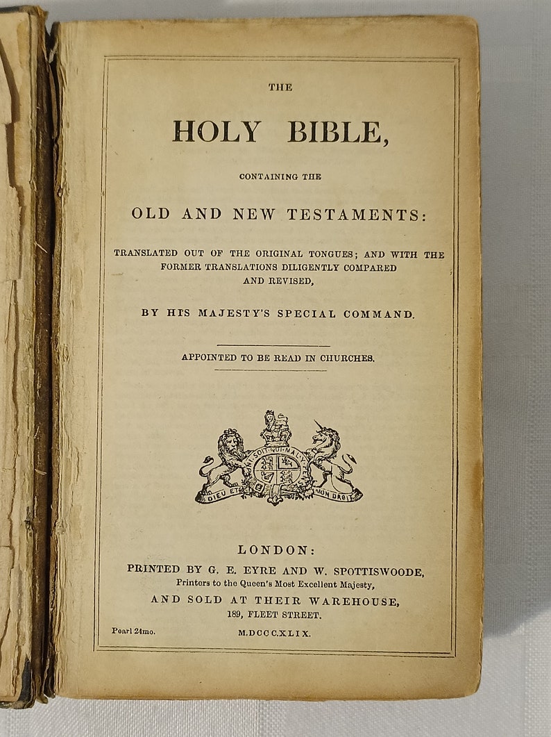 Antique Holy Bible Printed by George E. Eyre and William Spottiswoode ...