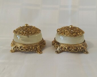 Mini Sugar Bowls in Milk Glass with Bronze Finish, Made in Old Antique Style, Made in Canada.