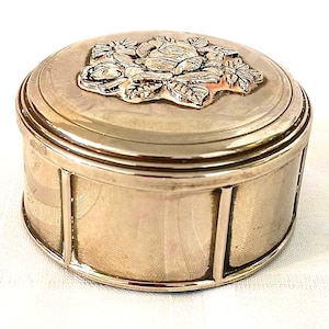 8 cm. Silver Plated Davco Jewelry / Trinket Box ~ Fabric Lined Floral Lid.