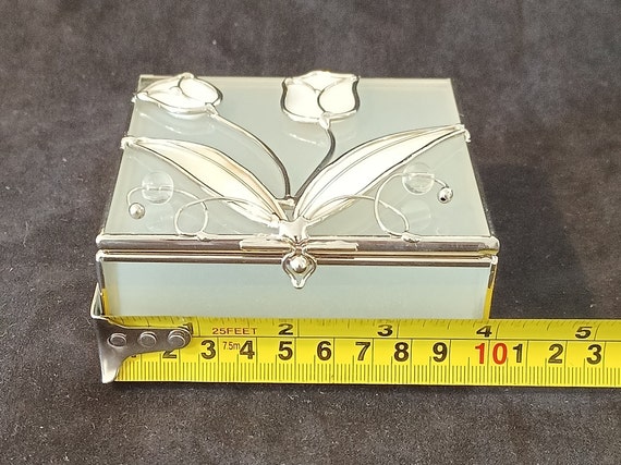 Square Jewelry Box made of Frosted Glass, Pearl T… - image 10