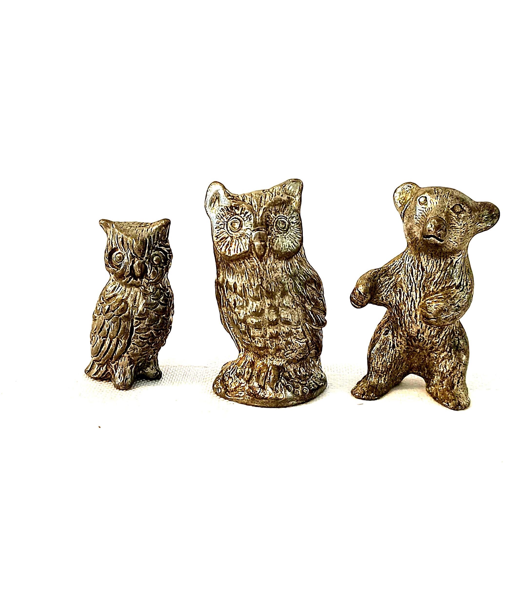 Miniature Tin figurines of Owl, Bear