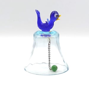 8 cm Glass Bell with Blue Bird.