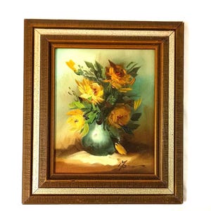 36.5x32 cm Still Life Oil Painting, Flowers on Table, Signed Painting in Wooden Frame, Oil on Canvas. Floral Wall Decor. Rare. Collectible.