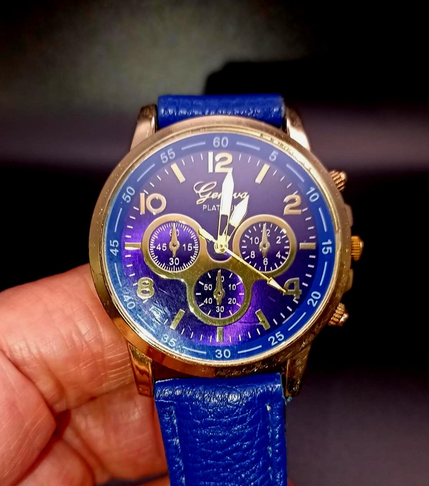 Geneva Quartz Analog Watch Link Bracelet Womens Gold Tone Case Band Blue Dial Geneva Ladies Quartz Black Dial Black Leather Band Watch  main image 2