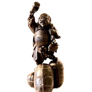 26 cm Antique FINE Metal Casting Japanese Statue/Sculpture Daikokuten Seven Lucky Gods