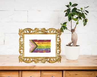 Progress Pride Flag, Pressed Flowers, Pride art, Rainbow wall art, lgbt art, love is love, rainbow flag, lgbt gifts, safe space