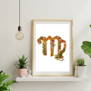 Virgo Decor, Virgo Gift, Virgo Gift for Her, Virgo Print, August Birthday, September Birthday, Flower Art, Astrology Gift, Zodiac Gift