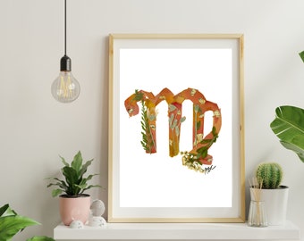 Virgo Decor, Virgo Gift, Virgo Gift for Her, Virgo Print, August Birthday, September Birthday, Flower Art, Astrology Gift, Zodiac Gift