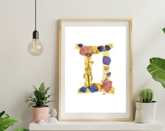 Gemini Decor, Gemini Gift, Gemini Gift for Her, Gemini Print, May Birthday, June Birthday, Flower Art, Astrology Gift, Zodiac Gift, Goddess