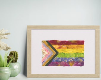 Bandera de orgullo de progreso DIGITAL, flores prensadas, arte del orgullo, arte de la pared del arco iris, arte lgbt, amor es amor, bandera del arco iris, regalos lgbt, espacio seguro