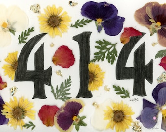 DIGITAL 414 Milwaukee Day Print, 414 Area Code, Pressed Flowers, Flower Art, Wisconsin USA, Birthday Gift, Mother's Day Gift, Unique Gift