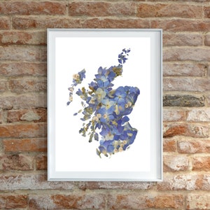 DIGITALE Schotland print, Schotland kunst aan de muur, Schotland trots, Schotland kaart, geperste bloem, Harry Potter cadeau, uniek verjaardagscadeau