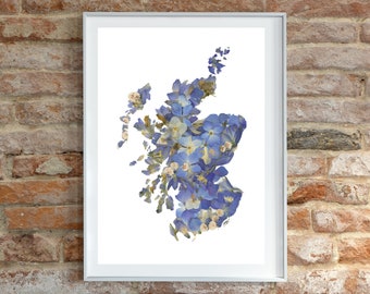 DIGITAL Scotland Print, Scotland Wall Art, Scotland Pride, Scotland Map, Pressed Flower, Harry Potter Gift, Unique Birthday Gift