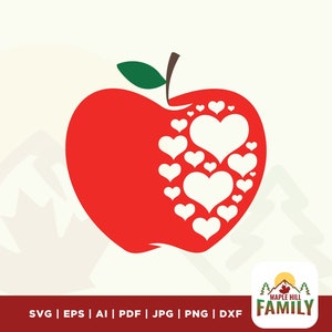 Apple Hearts svg, Valentine&#39;s Day svg, Teacher Valentine&#39;s Day svg, Love svg, Heart svg, Gift for partner svg, Silhouette, Files for Cricut