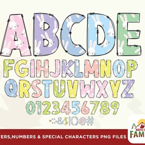 Easter Sublimation Doodle Letters png, Hand Drawn alpha pack, Numbers, Alphabet A - Z Set, Sublimation Design, Printable png Font, Pink