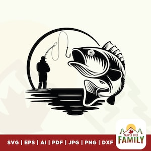 Fisherman catching fish svg, Fisherman svg, catching fish svg, bass fish svg, bass fishing svg, tshirt svg, bass fish clipart, Fishing Svg