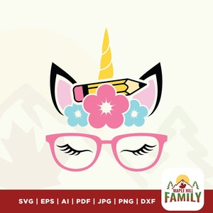 Lehrer Einhorn svg, Back to School svg, Schule svg, Einhorn svg, Back to School Einhorn svg, Einhorn mit Brille svg, Erster Schultag