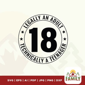 Gesetzlich Erwachsene technisch Teenager SVG, 18. GEBURTSTAG Shirt Design, 18. Geburtstag Geschenk svg, 18 Geburtstag Party, Cake Topper, Erwachsene Teenager