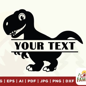 Dinosaurio SVG, Tyrannosaurus Rex SVG, Archivo SVG de monograma dividido de dinosaurio negro para Cricut, T-Rex Png, Archivo de corte de imágenes prediseñadas, Dinosaurio negro png