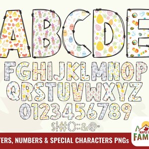 Easter Doodle Alphabet, Easter Doodle Alphabet Bundle, Easter PNG Letters, Numbers & Accessories, Easter Sublimation Design, Hand Drawn